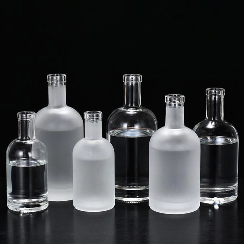 Empty Round Clear 500ml Ice Wine Bottle Frosted Bottle Glass 750ml Gin Vodka Whisky Rumtequila Bottle Manufacturing